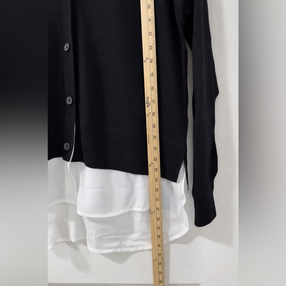 C by Bloomingdale’s Cashmere Layered Shirt Cardigan XL Black White NWT - Picture 6 of 11